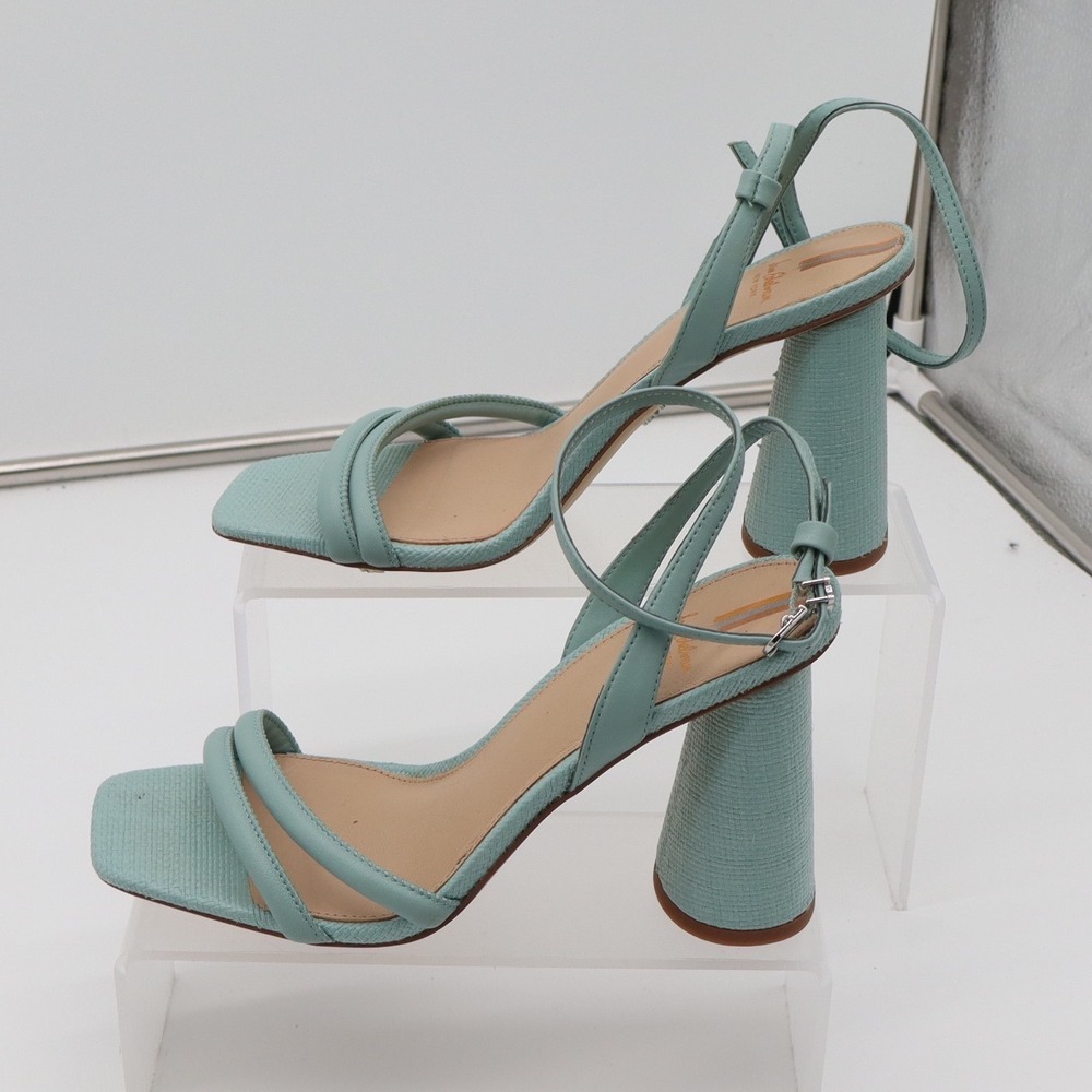 Sam Edelman Sandals Womens 8 Strappy Block Heel Blue Square Toe Textured Good